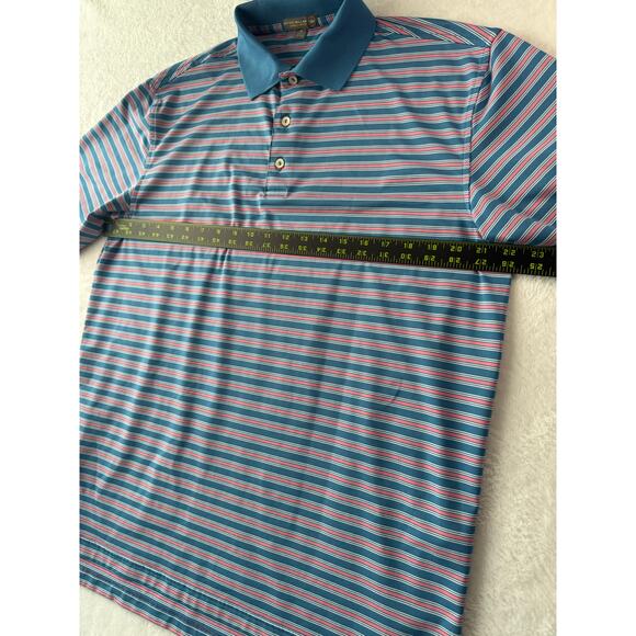 Peter Millar Summer Comfort Shirt Size Medium Pink Blue Striped Golf Polo - Picture 5 of 6